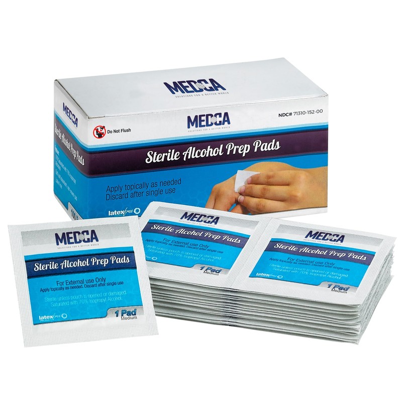 MEDca Almohadillas de preparación de alcohol, estériles, medianas, 2 capas,