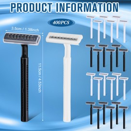 Lasnten 400 Pcs Disposable Razors Bulk Individually Wrapped Twin Blade Razors with Clear Safety Cap Stainless Steel Shaving Razor for Women Men Hotel Shelter Homeless Nursing Home (White, Black)