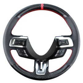 Kivnto Funda de volante para Ford Mustang 2015 2016 2017 2018 2019 2020 2021 15 pulgadas de piel negra accesorios interiores de fibra de carbono