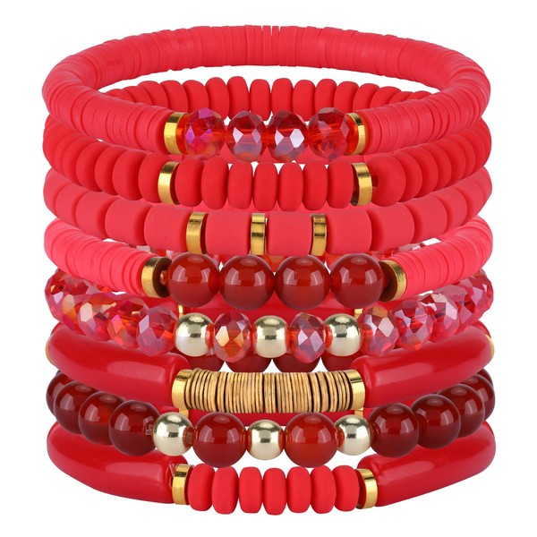 LEGENTLISUR 8 Pieces Heishi Bracelets Surfer Bracelets Boho Style Stackable