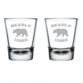 MIP Set of 2 Shot Glasses Glass Bearly Sober Bear Funny