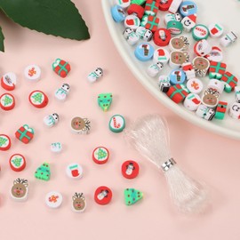 100pcs Mixed Christmas Beads Polymer Clay Spacer Beads for Women Jewelry Making DIY Bracelet Necklace Hair Clip Accessories Gift (Christmas B)