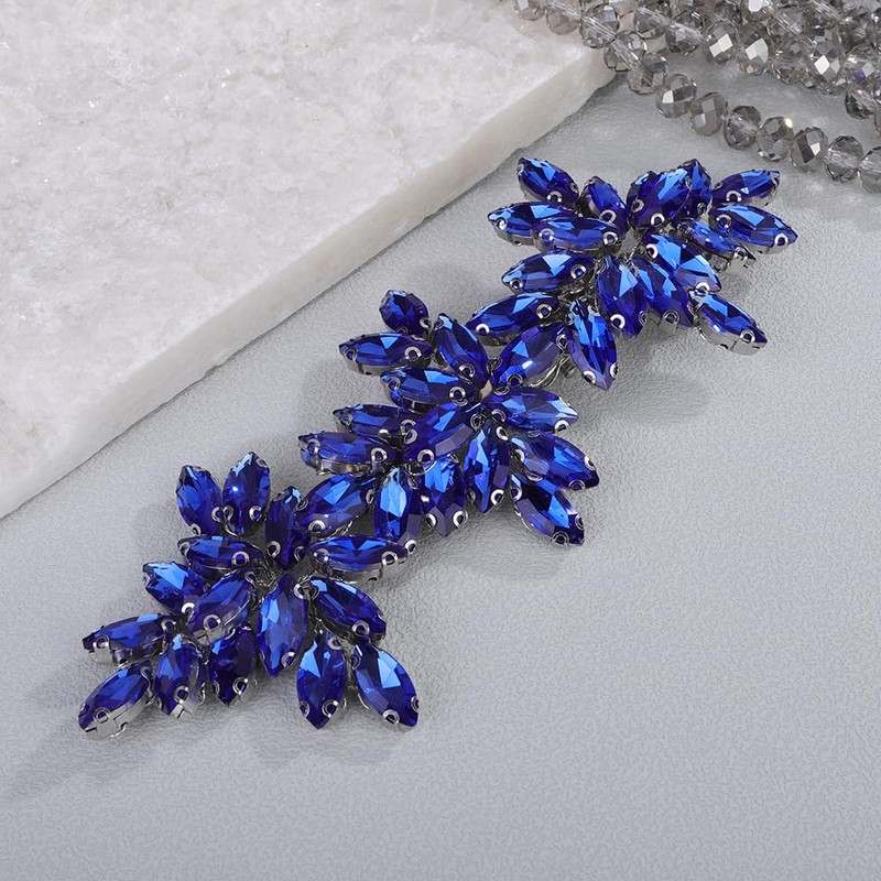 Teyglen Bride Rhinestone Wedding Hair Clips Bridal Blue Crystal Hair