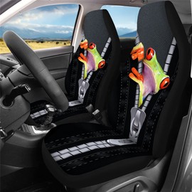 Dolyues Cute 3D Animal Frog Print Car Seat Covers Full Set for Women Gifts,Front Seat Cover and Split Rear Bench Protector Universal Fit