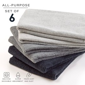 BINO | Microfiber Cleaning Towels | Multi Purpose Microfiber Towels | Microfiber Cleaning Cloth | Microfiber Towels Cleaning | for Car Wash Cleaning, for Home, Kitchen & More (15 x15 | 6-Pack - Grey)