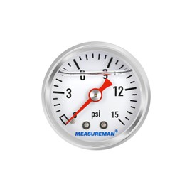 MEASUREMAN 1.5" Liquid Filled Fuel Pressure Gauge, 0-15 PSI Range for Accurate Tuning - Stainless Steel Case with a 1/16" NPT Center Back Mount