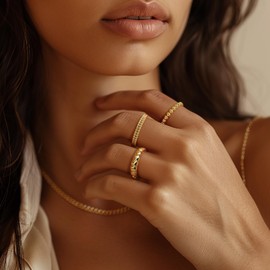 KOOLFIN 14K Gold rings for Women Timeless Simplicity 14K Gold Dainty Rings for Women With a Sense of Design 5-9 (6)