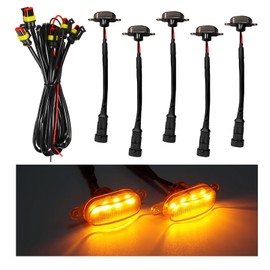 Dickno 5PCS Car Grille Lights, Bright Amber LED Grill Lights with Wiring Harness, Waterproof Front Grill Trim Lamps, Vehicle Exterior Grille Lamps Compatible with F150 F250 F350 (Black+Yellow)