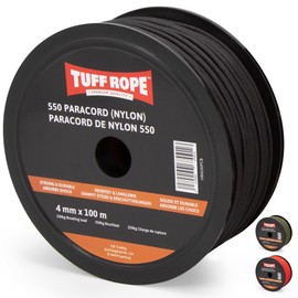 TUFF ROPE® Paracord 550 (Nylon) - 4 mm - The Strong Rope - Tear-Resistant & Durable - 7 Core Threads - Multi-Purpose Rope for Outdoor, Home and Garden in Premium Quality (Black, 100)