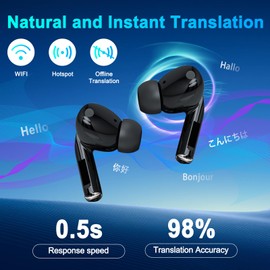 Voice Translator Earphones, 138 Languages AI Intelligent Bluetooth Translation Headset, HD Noise Reduction A9 In-Ear Translator Touch Headphones with App, Supports Two-Way Translation