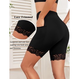 H HIAMIGOS Slip Shorts for Under Dresses Anti Chafing Elastic Underwear Lace Shorts for Women 2Pack