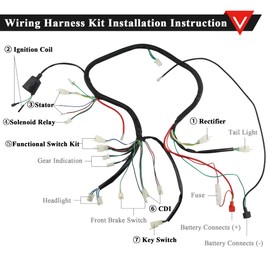 PRO BAT GY6 Full Electrics Wiring Harness W/O Waterproof Cap CDI Coil Solenoid GY6 125cc 150cc 200cc 250cc Chinese Elecric Start Kandi ATV Quad Bike Buggy Go Kart Scooter Moped