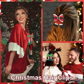 CIEHER 4 Pcs Christmas Hair Clips, Glitter Sequins Red and Green Bow Hair Clips for Christmas Party Hair Accessories for Women Girls - Color B