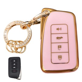 WENHENI Keyless Entry Systems Key for Lexus Key Fob Cover Shell with Keychain Fit for Lexus RX ES GS LS NX RS GX LX RC LC (Gold-Pink)