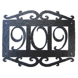 Spanish Mediterranean Hammered Wrought Iron Address Plaque APH13 (Black)