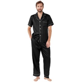 YIMANIE Mens Satin Pajamas Set Classic Short Sleeved and Long Pants Sleepwear Loungewear