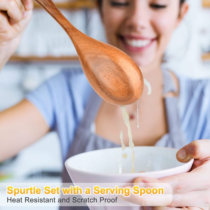 Spurtles Kitchen Tools Wooden, 7Pcs Wooden Spoons for Cooking, Natural