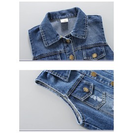AdaliaFaye Unisex Baby Boys Girls Lapel Vest Children Short Section Sleeveless Denim Jacket For Little Boys Girls