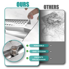 BARONAGE 36 Inch Linear Drain Shower Rectangular Floor Drain with Accessories Removable Square Hole Cover Long Shower Drain 304 Stainless Steel CUPC Certified Brushed Nickel