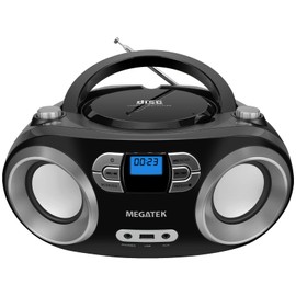 MEGATEK Portable CD Boombox with FM Stereo Radio, Bluetooth, USB Port, and Backlit LCD Display | CD-R/CD-RW/MP3-CD Compatible | AUX Input | Headphone Jack | Programmable CD Player - Black