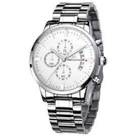 MEGALITH Mens Wrist Watches Silver: Waterproof Stainless Steel Analog Quartz Watches for Men Chronograph