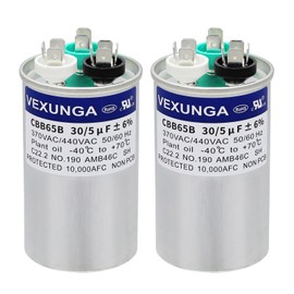 VEXUNGA 2PCS 30+5uF 30/5MFD 370V or 440V Dual Run Start Round UL Listed AC Capacitor 30 5 uF MFD 370 440 Volt VAC CBB65 Air Conditioner Capacitors for Fan Motor or Heat Pump or Condenser Straight Cool