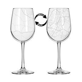 16 oz Tall Stemmed Wine Glass for Red or White Wine Wrap Around City Map Austin, TX Texas