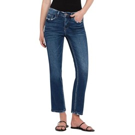 Flying Monkey Women's Mid-Rise Ankle Slim Straight Leg Jeans in Wax Plant (28, Wax Plant)