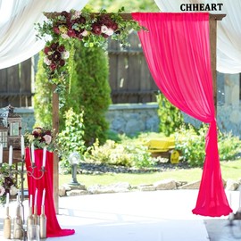 CHHEART Chiffon Curtains 2 Panels 28x96 Inches Fuchsia Chiffon Backdrop with Rod Pockets Chiffon Backdrop Curtains Wedding Party Stage Decoration Voile Curtains 96 Inches Long