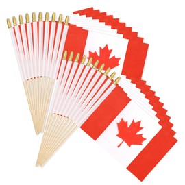 20 Pack Small Canada Flag Stick 5'' x 8'' - Handheld Canadian Flags with Wooden Sticks Spear Top, Mini Canada Flag for Outdoor Parades, National Day Celebration Party Decorations