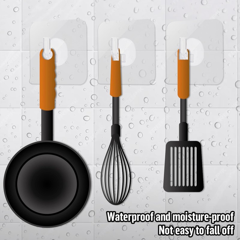 COMNICO 12 Pack Adhesive Hooks Clear Plastic Waterproof Heavy Duty