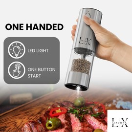 LIXVORA Electric Salt and Pepper Grinder Set – Rechargeable Stainless Steel Mills with Adjustable Coarseness, One-Handed Operation & Storage Base.