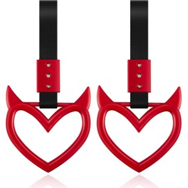 ALUNME Heart Demon Style Car Hand Straps, 23.5 x 9.5 cm, Pink PVC, 2-Pack with Screwdriver (Red)