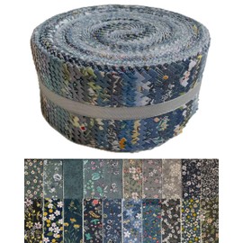 Jelly Roll Fabric 100% Cotton Quilting Fabric, 40 Pre-Cut Strips (2.5 x 44 Inch) for Quilting and Sewing - 20 Assorted Floral Prints- Londen Sky