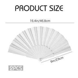 QKEINV 2 Pcs Folding Hand Fan Set, Folding Chinese Fan, White Fabric Hand Fans, Silk Fabric Plastic Ribs Handheld Fans for Dancing Cosplay Props Wedding Party Home Decorations Birthday Gifts