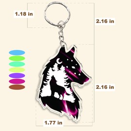 Ycchensying Acrylic Wolf Keychain charms - with Pendant Ring, Outdoor Car Backpack Accessories, for Camping Travel Hiking(Red)
