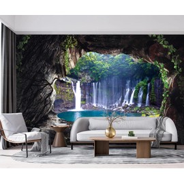 YQWDMX - 3D Cave Waterfall Natural Landscape Wallpaper for Bedroom (Not Peel and Stick)