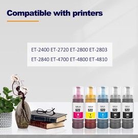 LAIPENG 522 T522 High Capacity Ink Refill Bottles (Not Sublimation Ink) | Compatible for Epson ET-2400 ET-2720 ET-2800 ET-2803 ET-2840 ET-4700 ET-4800 ET-4810 Printer (BK*2/C/M/Y)