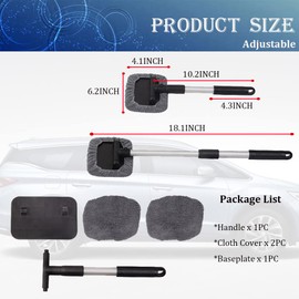 Smeyta Car Glass Cleaner Wiper,Car Windshield Cleaning Tool, Microfiber Car Window Cleaner with Extendable Handle,Auto Glass Wiper Kit(Gray Square)