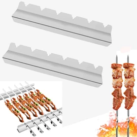 1 Pair Kabob Rack, Kebab Skewers, Steel Shish Kabob Rack BBQ Long Skewers Rack for Round Flat Wood Metal Bamboo Skewers Grilling Accessories