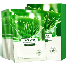 Aloe Facial Skincare Sheet Hydrating Moisturizing Revitalizing Facial Skincare Sheet for Dry, Oily, Sensitive and Tired Skin 25ml/0.8oz, Pack of 10