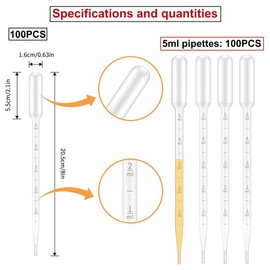 5ml Plastica Pipette Trasferimento 100 Pezzi,Pipette Graduate,Squeeze Trasferimento Pipette,pipette monouso,per Laboratorio, Aula,Esperimento,pipette di olio essenziale