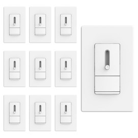 ELEGRP Slide Dimmer Switch for Dimmable LED, CFL and Incandescent Light Lamp Bulbs, Single Pole or 3-Way, Full Control with Preset, Rocker Paddle, Wall Plate Included, UL Listed (10 Pack, Matte White)