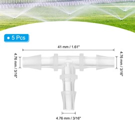 PATIKIL 3/16" Plastic Tee Hose Barb Fitting, 10 Pcs Equal T Shaped 3 Way Joint Splicer Mender Adapter Union Intersection Barbed Split for Air Water Fuel Gas Liquid Pipe, Transparent