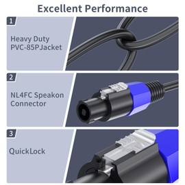 EPYOADO 2 Pack 50 feet Professional Speakon to Speakon Cables, 12 AWG Patch Cords DJ/PA Audio Amplifier Speaker Cable Wire