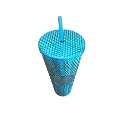 Starbucks Summer 2023 Metallic Chrome Teal Blue Bling Studded 24 oz. Tumbler