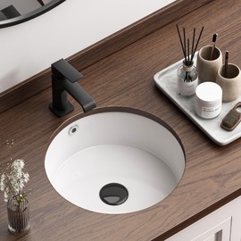 Round Undermount Bathroom Sink, QISHKA 16" x 16" Ceramic Undercounter Vanity Sink White Porcelain Vessel Sink, Orbicular Wash Basin with Overflow for Restroom