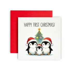 Huxters 1st Christmas Card – Baby's First Christmas - Cute Baby Penguin First Family Christmas Card - 14.8cm