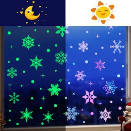 WOFEU Christmas Window Clings for Glass, Windows 3sheets Luminous Snowflakes Decals,Christmas Decorations Christmas Window Stickers for Kids Holiday Window Clings Winter Decorations
