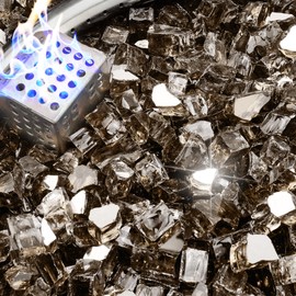 NUPICK 20 Pound Fire Glass, 1/2 Inch Reflective Fire Pit Glass, Tempered Firepit Glass Rock for Propane or Natural Gas, Glass Rocks for Fire Pit Table, Fireplace Glass for Landscaping, Bronze